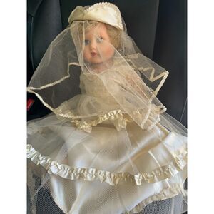 Vintage 1950s Latex‎ Body Beautiful Bride Doll 25", Sleepy Open Close Eyes